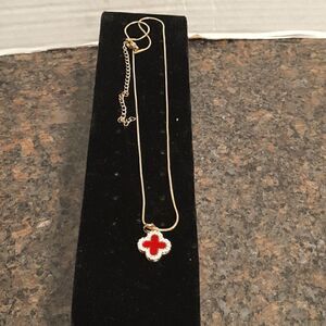 Reversible Red/Green Sparkly Clover Leaf Necklace...New